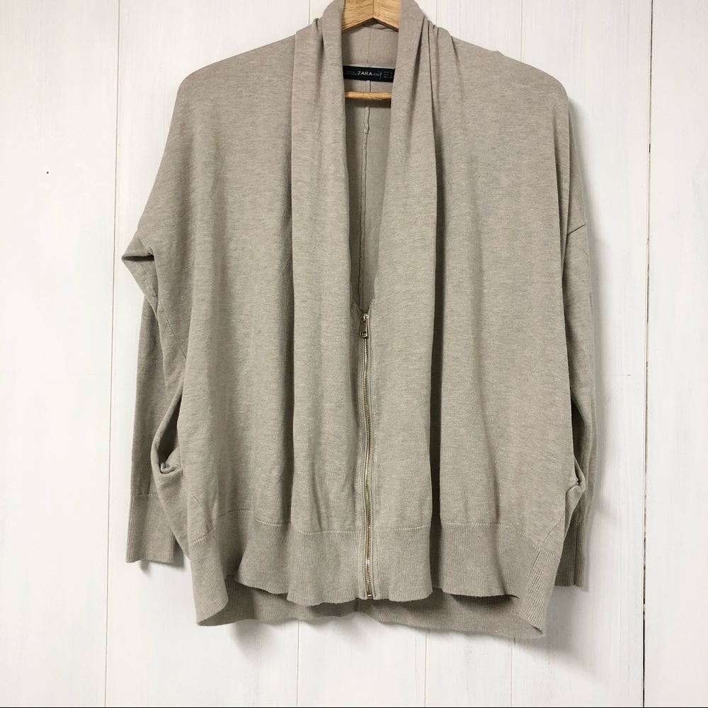 Zara Tan Zip Front Sweater/ Cardigan Size S